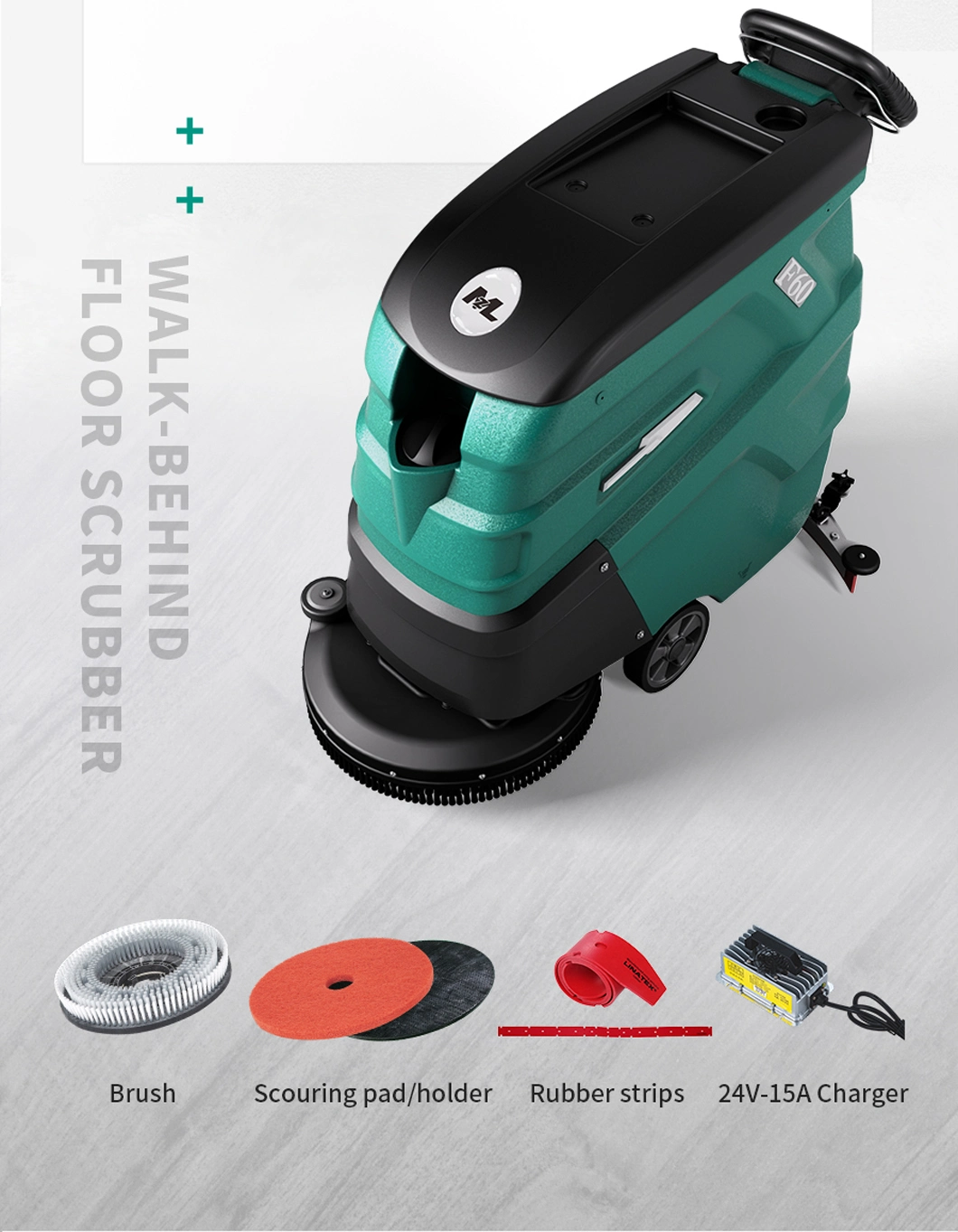 Floor Washing Cleaning Machine Walk Behind Hand Push Floor Scrubber Dryer with Single Brush